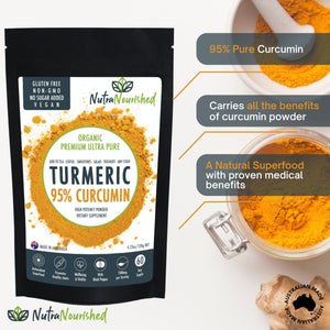 Pure Organic 95% Curcumin Powder - 1500mg Turmeric Extract (Buffered with Black Pepper)
