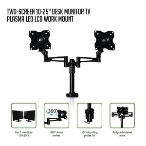 Two-Screen 10-25" Desk Monitor TV Plasma LED LCD Work Mount