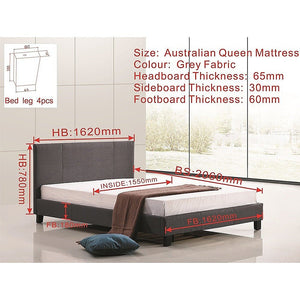 Queen Linen Fabric Bed Frame Grey