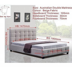 Linen Fabric Double Deluxe Bed Frame Beige