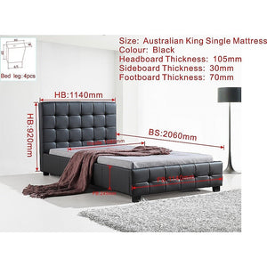 King Single PU Leather Deluxe Bed Frame Black