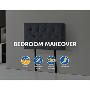 Linen Fabric Single Bed Deluxe Headboard Bedhead - Grey