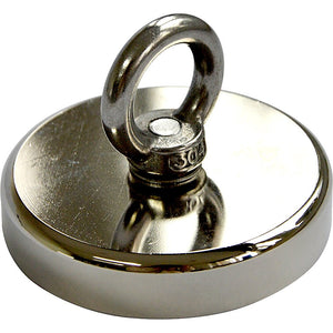 Round Neodymium Fishing Magnet with Countersunk Hole and Eyebolt, 500 LBS pull