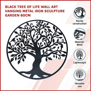 Black Tree of Life Wall Art | Hanging Metal Iron Sculpture Garden 60cm