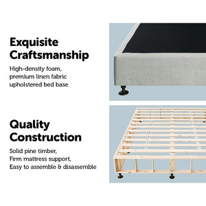 Palermo Queen Ensemble Bed Base Platinum Light Grey Linen Fabric