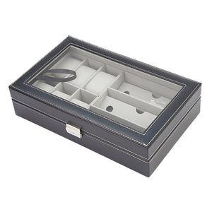 6+3 Grid Watch Sunglass Eyeglasses Display Box Case Storage Organizer PU Leather