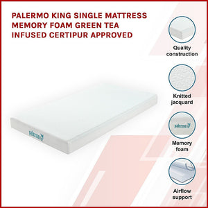 Palermo King Single Mattress Memory Foam Green Tea Infused CertiPUR Approved