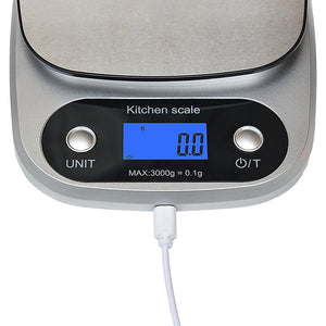0.1g High Precision Kitchen Scale Rechargable Food Scale Digital 3KG