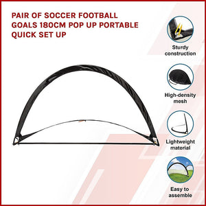 Pair of Soccer Football Goals 180cm Pop Up Portable Quick Set Up