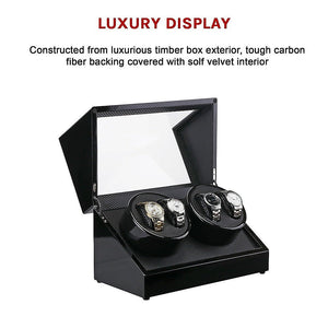 Automatic Quad Watch Winder Wood Display Box Case Motor Rotation Storage