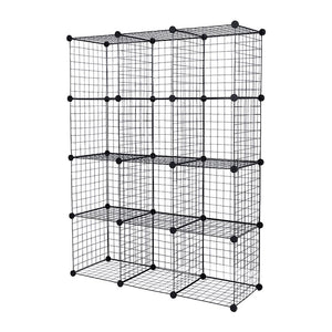 12 Cube Wire Grid Organiser Bookcase Storage Cabinet Wardrobe Closet Black
