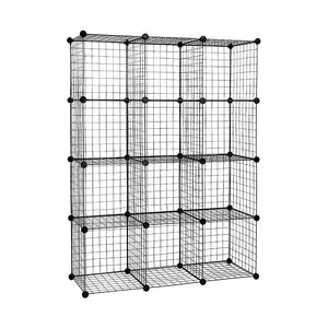 12 Cube Wire Grid Organiser Bookcase Storage Cabinet Wardrobe Closet Black