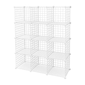 12 Cube Wire Grid Organiser Bookcase Storage Cabinet Wardrobe Closet White