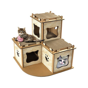 Cat Cardboard House Tree Tower Condo Scratcher Pet Post Pad Mat Furniture