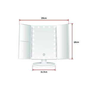 Makeup Mirror With LED Light Standing Mirror Magnifying Tri-Fold Touch