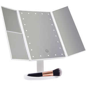 Makeup Mirror With LED Light Standing Mirror Magnifying Tri-Fold Touch