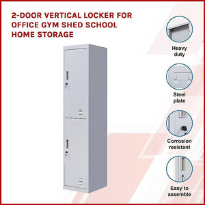 Standard Lock 2-Door Vertical Locker for Office Gym Shed School Home Storage Grey
