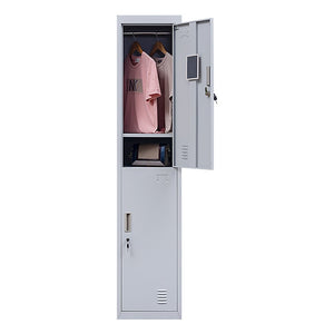 Standard Lock 2-Door Vertical Locker for Office Gym Shed School Home Storage Grey