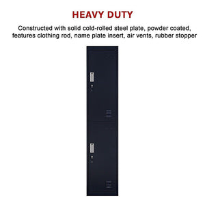 Standard Lock 2-Door Vertical Locker for Office Gym Shed School Home Storage Black