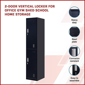 Padlock-operated lock 2-Door Vertical Locker for Office Gym Shed School Home Storage Black