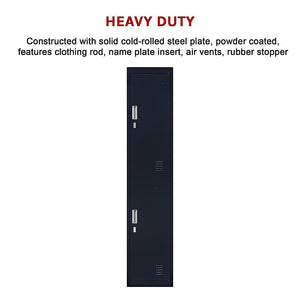 Padlock-operated lock 2-Door Vertical Locker for Office Gym Shed School Home Storage Black