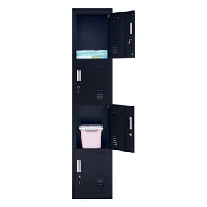 Standard Lock 4-Door Vertical Locker for Office Gym Shed School Home Storage Black