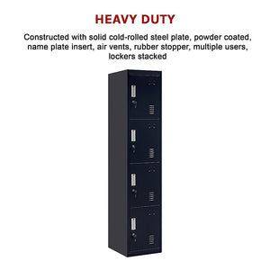 Standard Lock 4-Door Vertical Locker for Office Gym Shed School Home Storage Black