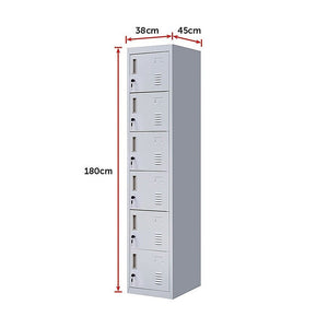 Standard Lock 6-Door Locker for Office Gym Shed School Home Storage Grey