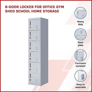 Padlock-operated Lock 6-Door Locker for Office Gym Shed School Home Storage Grey