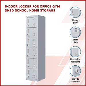 3-digit Combination Lock 6-Door Locker for Office Gym Shed School Home Storage Grey