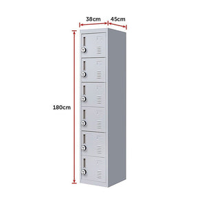 4-Digit Combination Lock 6-Door Locker for Office Gym Shed School Home Storage Grey