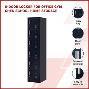 Standard Lock 6-Door Locker for Office Gym Shed School Home Storage Black