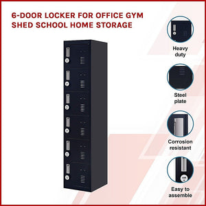 4-digit Combination Lock 6-Door Locker for Office Gym Shed School Home Storage Black