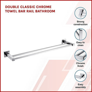 Double Classic Chrome Towel Bar Rail Bathroom