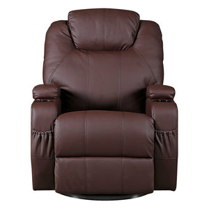 Brown Massage Sofa Chair Recliner 360 Degree Swivel PU Leather Lounge 8 Point Heated