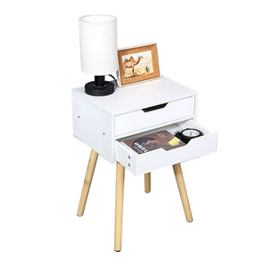 Wooden Bedside Table 2 Drawers Cabinet Storage Tall Night Stand