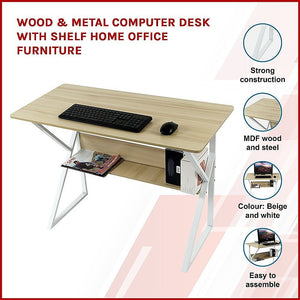 Wood & Metal Computer Desk With Shelf