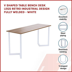 V Shaped Table Bench Desk Legs Retro Industrial Design Fully Welded - White