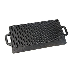 46x22 cm Cast Iron Reversible Griddle Plate BBQ Hob Cooking Grill Pan