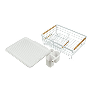Metal Dish Drying Rack Drainboard Holder Tray Kitchen Plates Cutlery Wood Handle