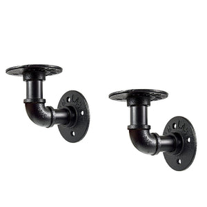 Industrial Black Iron Pipe Bracket Wall Mounted Floating Shelf - Set of 2