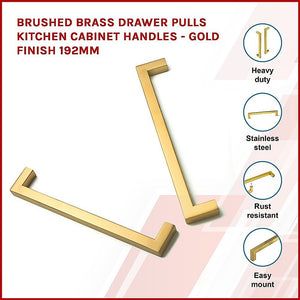 Brushed Brass Drawer Pulls Kitchen Cabinet Handles - Gold Finish 192mm