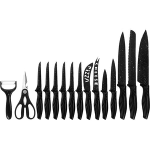 Kitchen 17 Pc Knife Set w/ Block & Sharpener Chef Bread Steak Knives