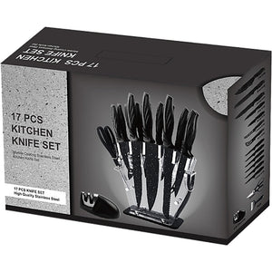 Kitchen 17 Pc Knife Set w/ Block & Sharpener Chef Bread Steak Knives
