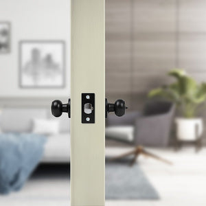 Door Handle Set Lock Function Round Black