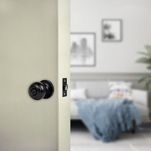 Door Handle Set Lock Function Round Black