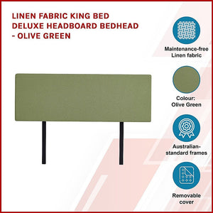 Linen Fabric King Bed Deluxe Headboard Bedhead - Olive Green