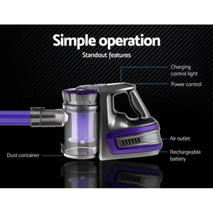 Devanti 150 Cordless Handheld Stick Vacuum Cleaner 2 Speed Purple And Grey