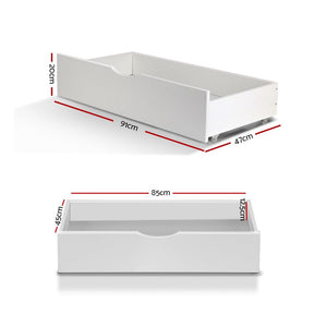 Artiss 2x Storage Drawers Trundle for Single Wooden Bed Frame Base Timber White