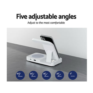Devanti 4-in-1 Wireless Charger Dock Fast Charging for Phone | White